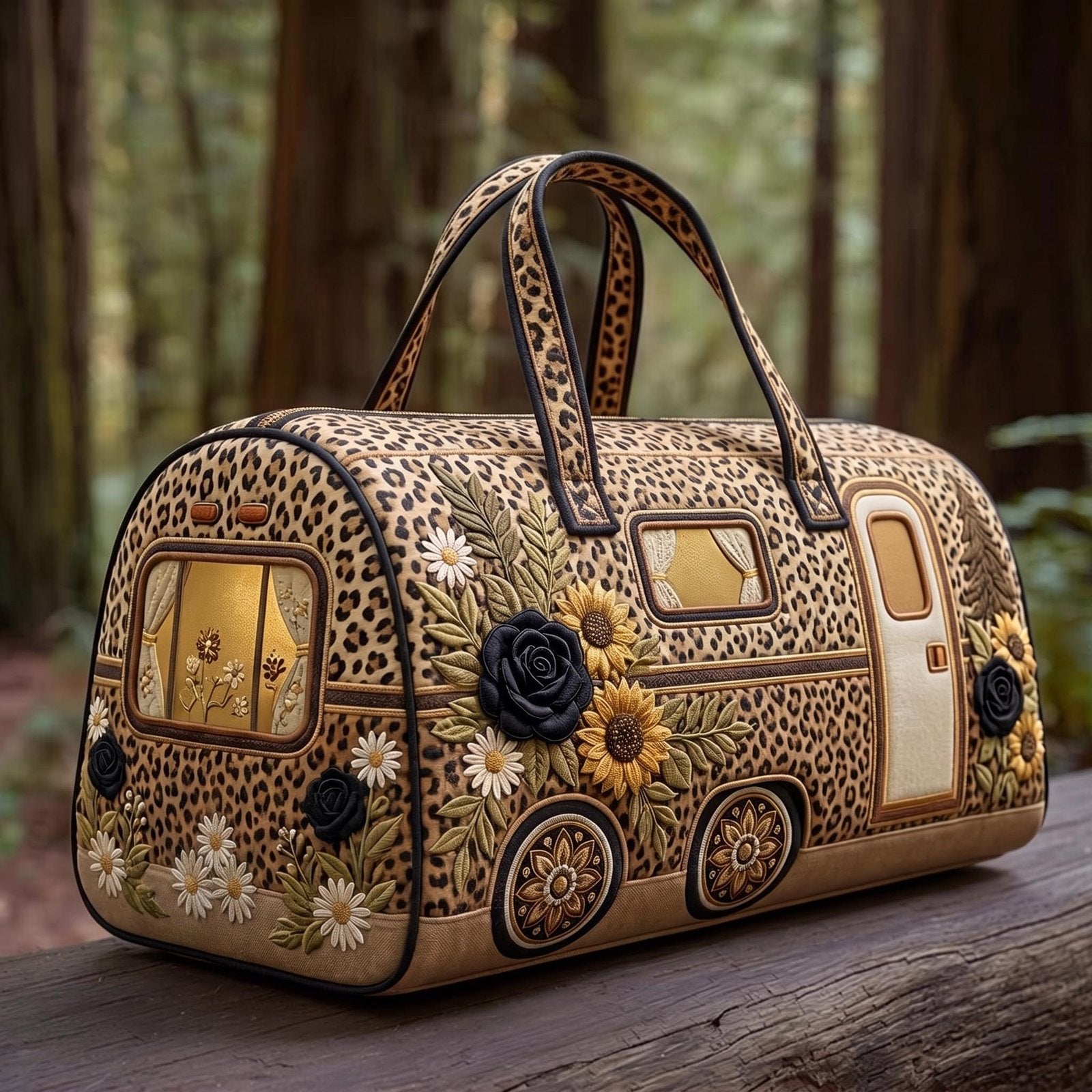 Sunflower Camper Quilted Duffle Bag printed quilted duffle bag