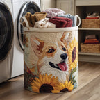 Sunflower Corgi Quilted Laundry Hamper printed laundry hamper