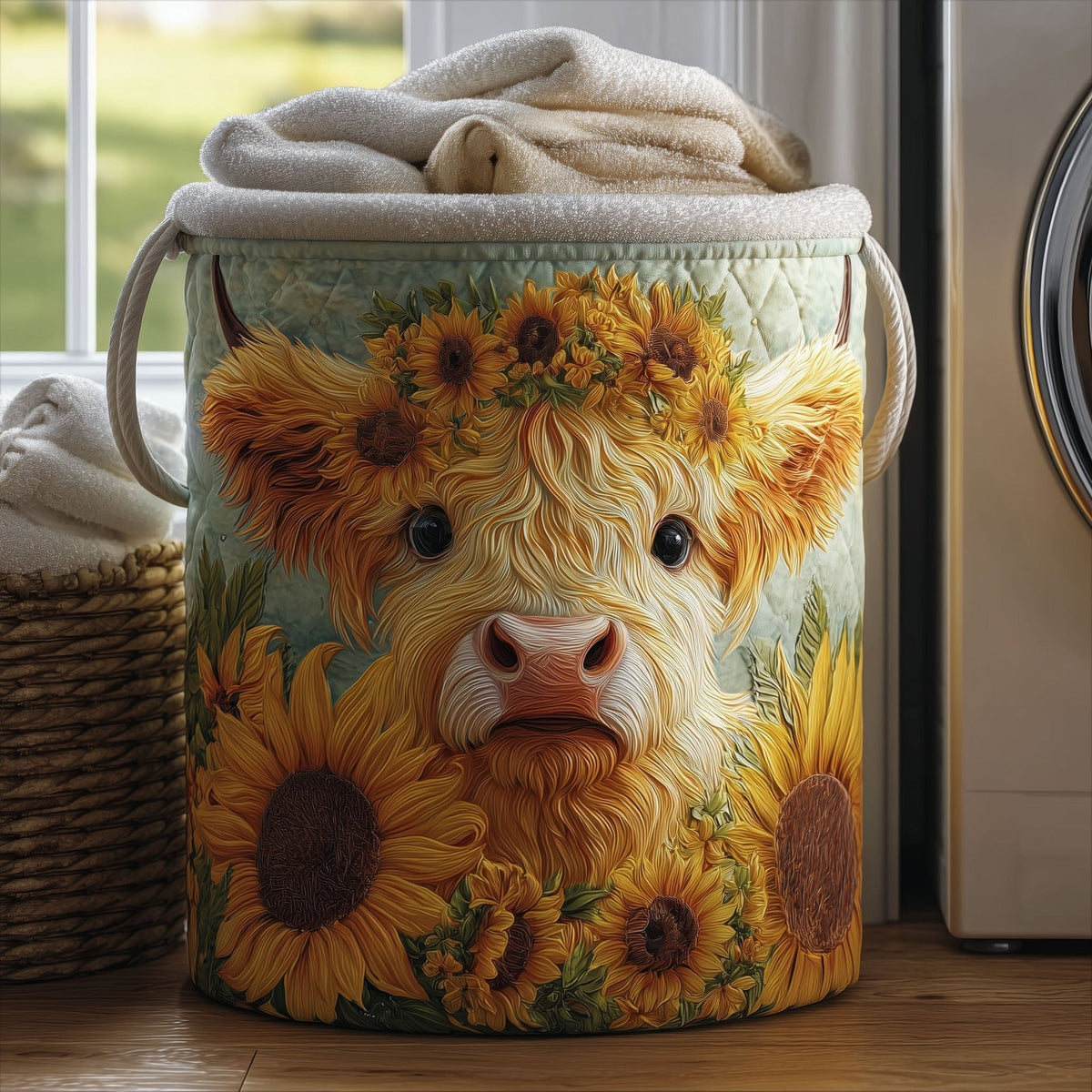 Sunflower Cow Beauty Quilted Laundry Hamper printed laundry hamper