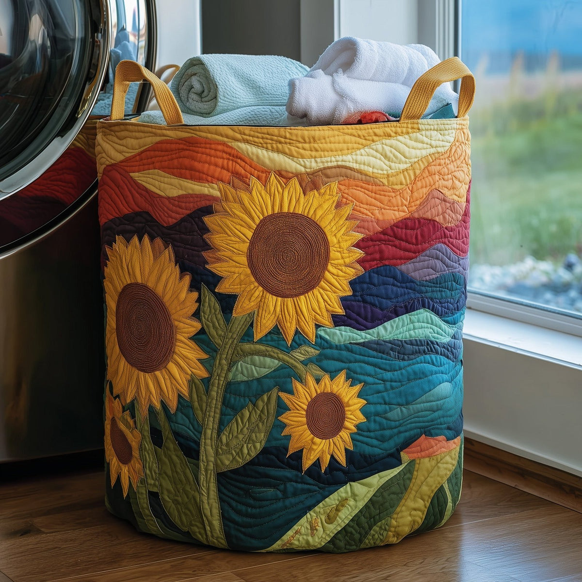 Sunflower Field Quilted Laundry Hamper printed laundry hamper