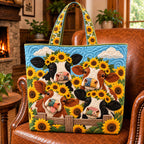 Sunflower Funky Cow Quilted Tote Bag printed tote bag