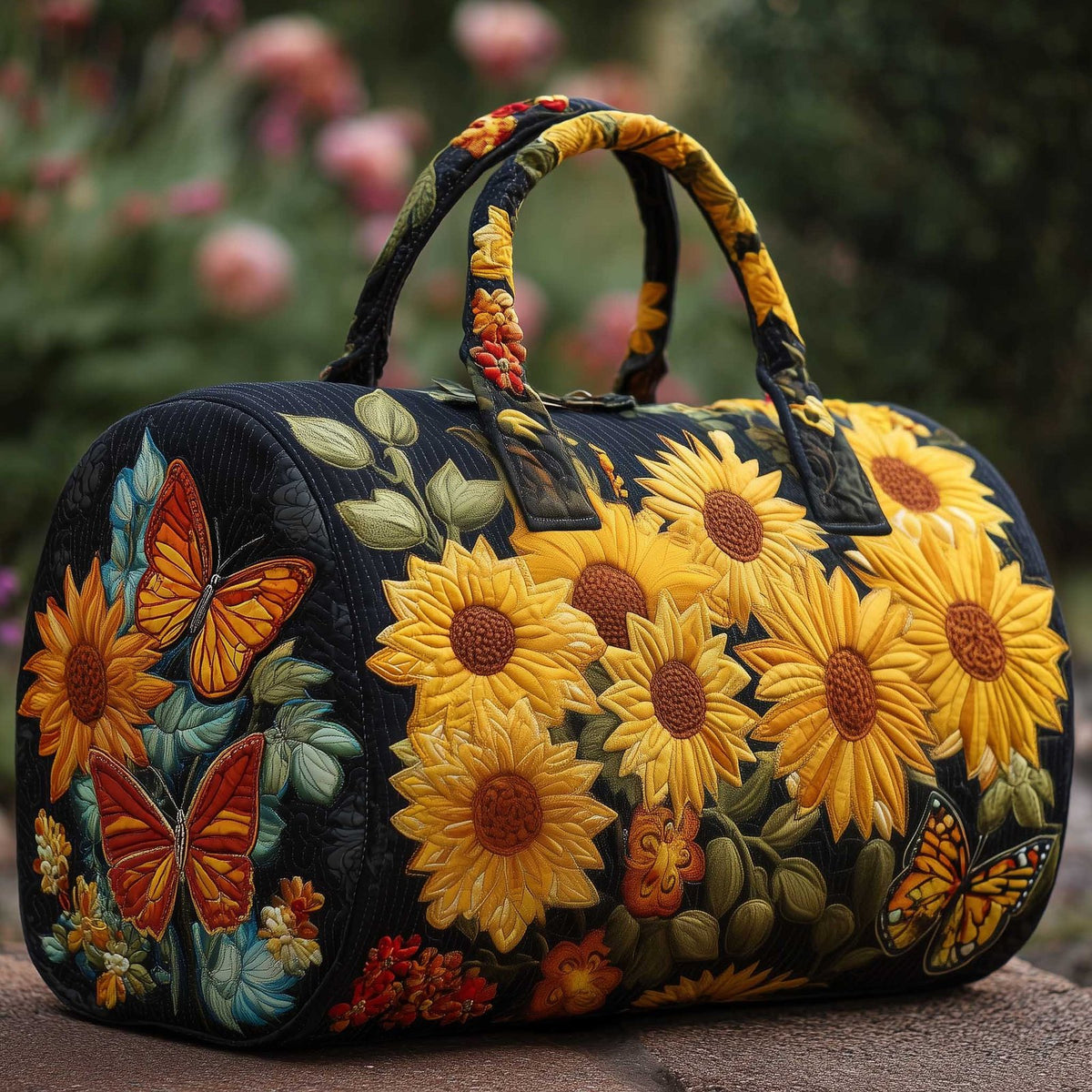 Sunflower Garden Quilted Duffle Bag printed duffle bag