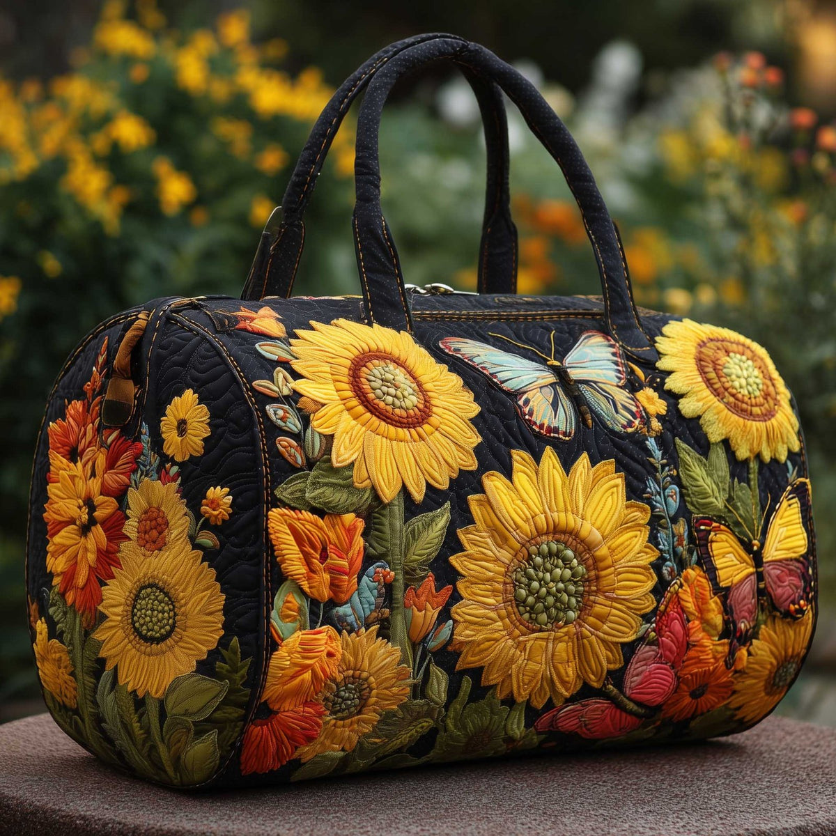 Sunflower Garden Quilted Duffle Bag printed duffle bag