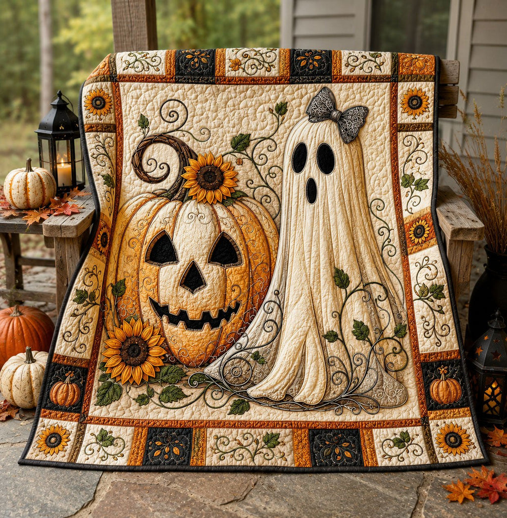 Sunflower Pumpkin Ghost Fall Quilted Blanket printed blanket