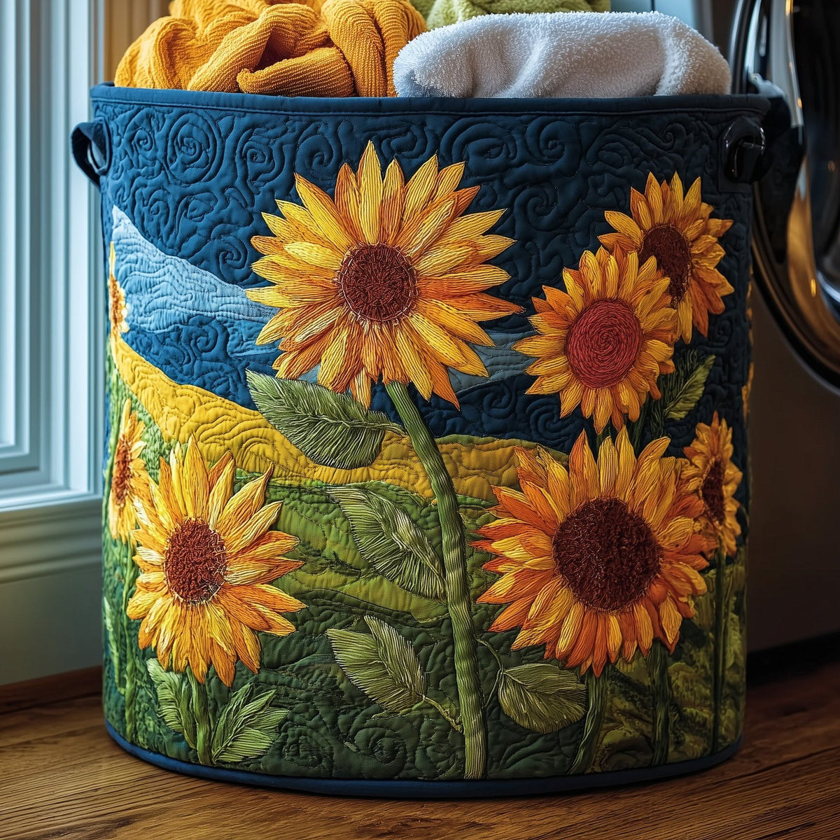 Sunflower Quilted Laundry Hamper printed laundry hamper
