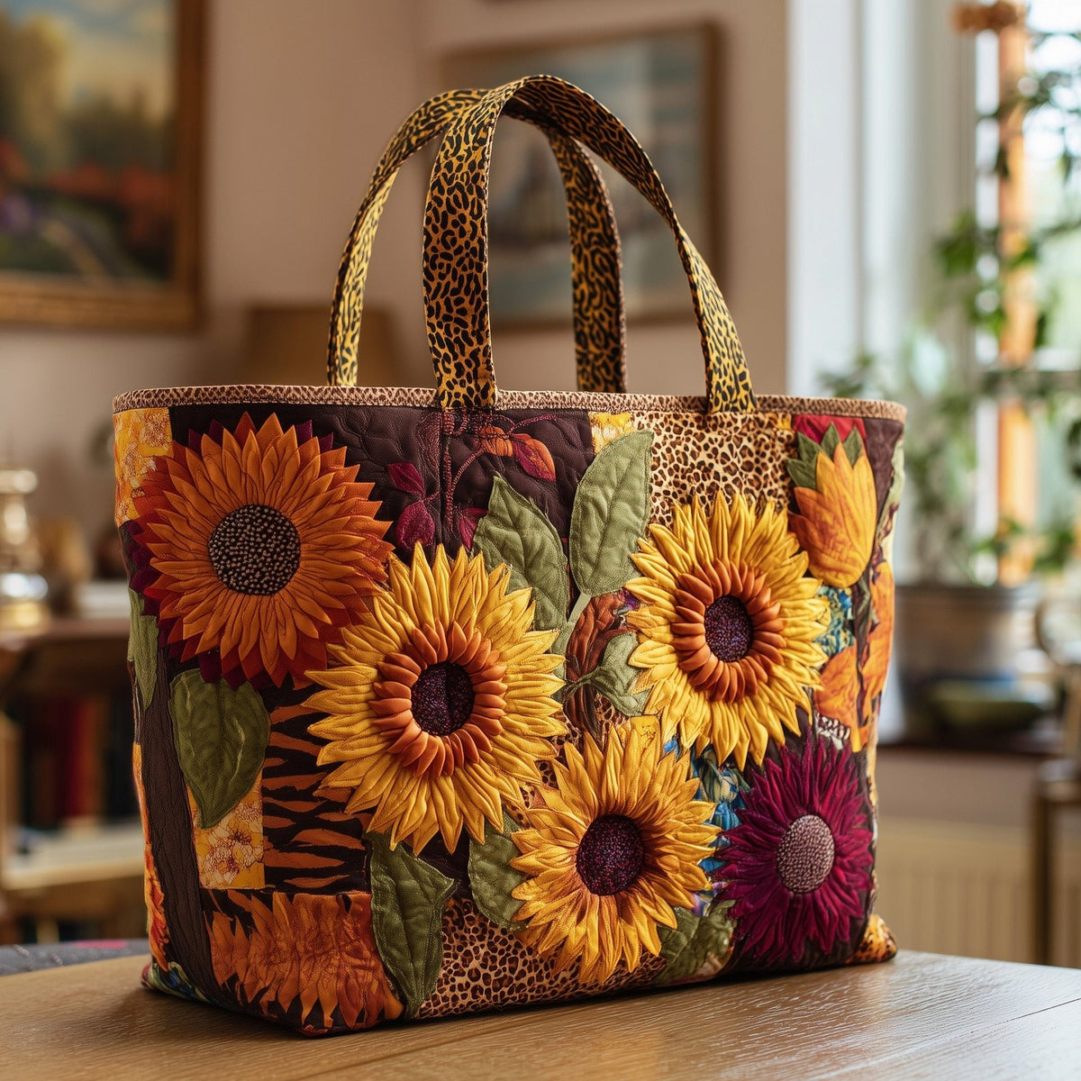 Sunflower Quilted Tote Bag printed tote bag