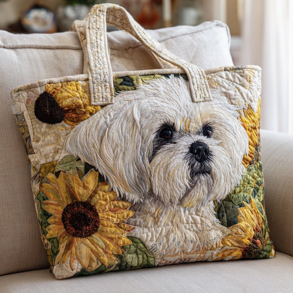 Sunflower Shih Tzu Quilted Tote Bag printed quilted tote bag