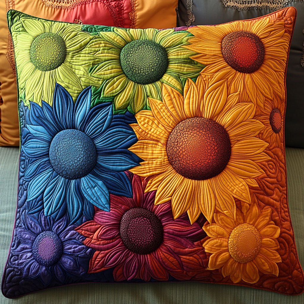 Sunflower Symphony Quilted Cushion Cover printed cushion cover