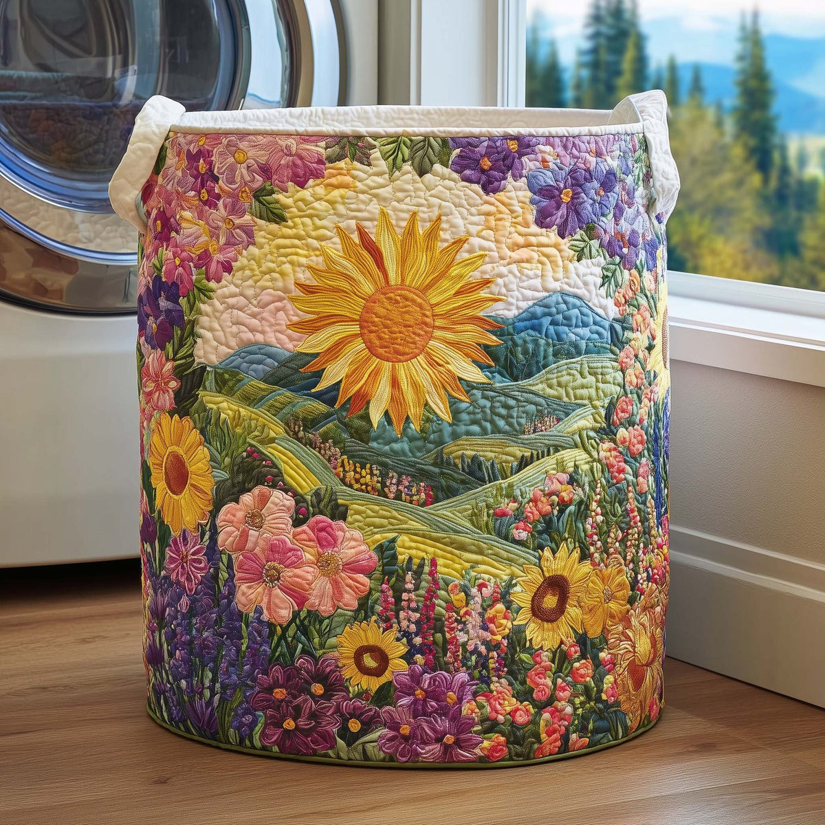 Sunlit Garden Quilted Laundry Hamper printed laundry hamper