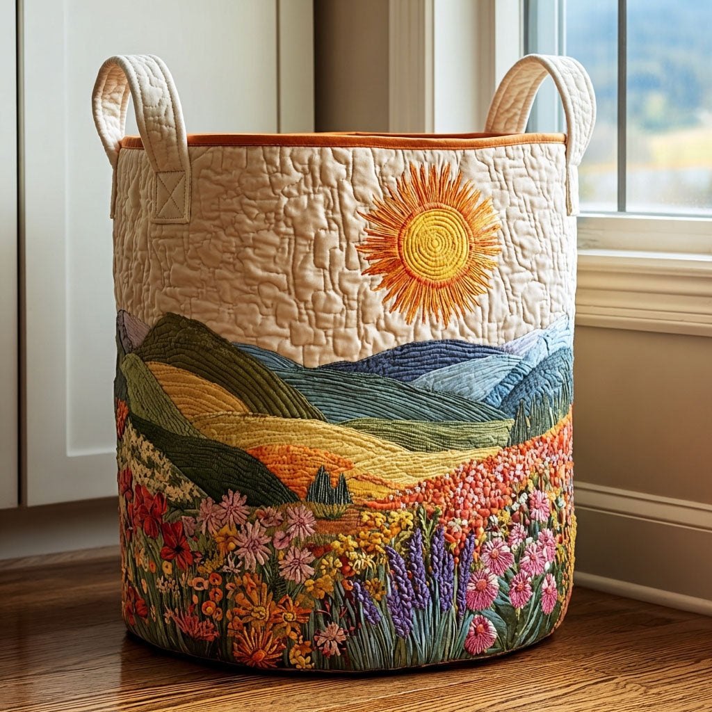 Sunlit Meadow Quilted Laundry Hamper printed laundry hamper