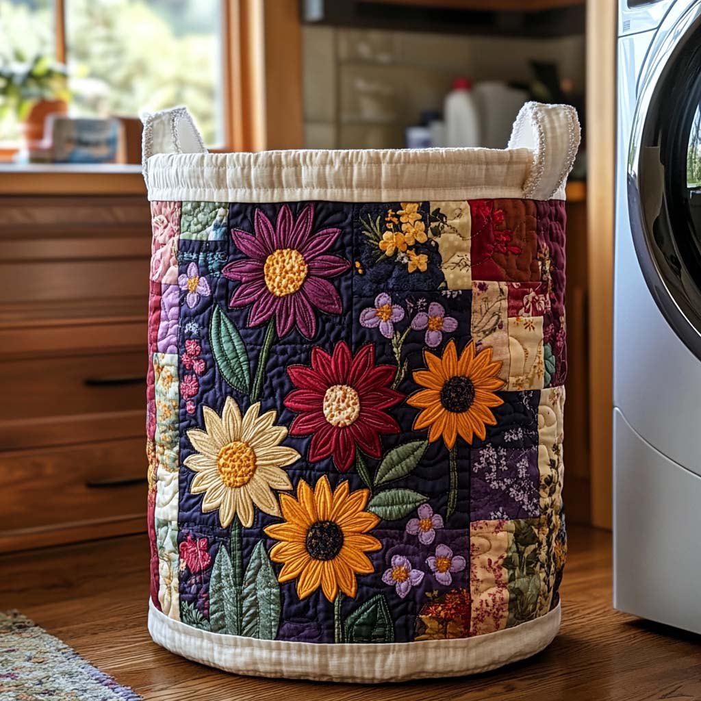 Sunny Days Quilted Laundry Hamper printed laundry hamper