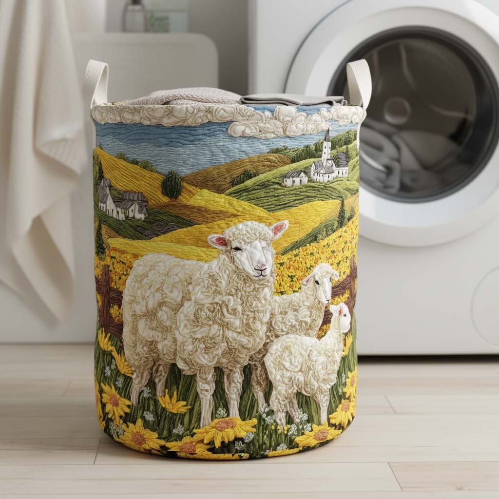Sunny Sheep Quilted Laundry Hamper printed laundry hamper