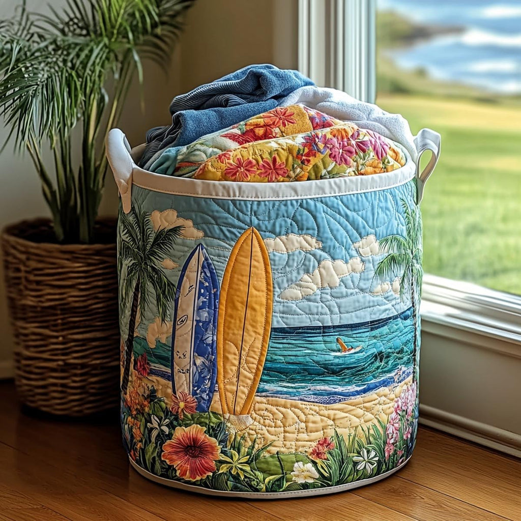 Sunny Shore Quilted Laundry Hamper printed laundry hamper
