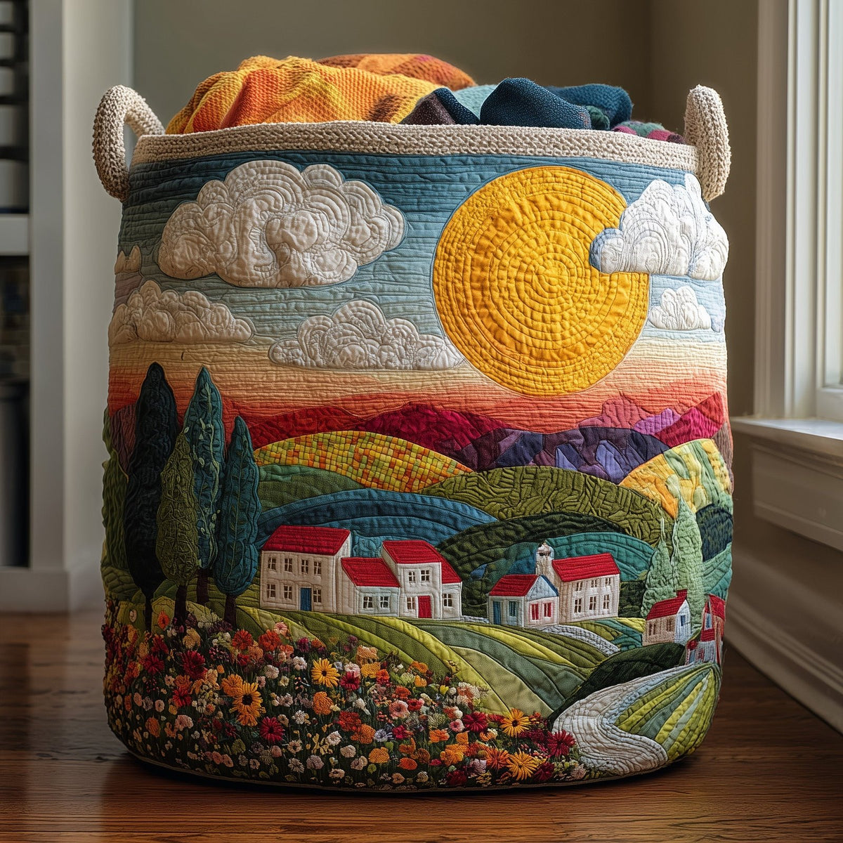 Sunny Village Quilted Laundry Hamper printed laundry hamper