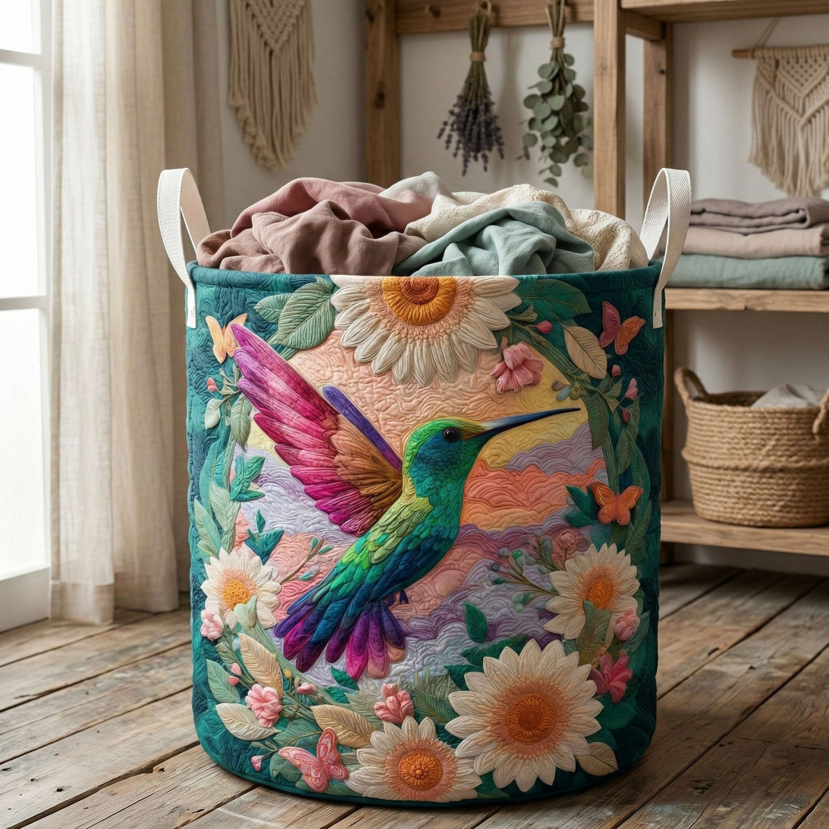 Sunrise Bloom Quilted Laundry Hamper printed laundry hamper