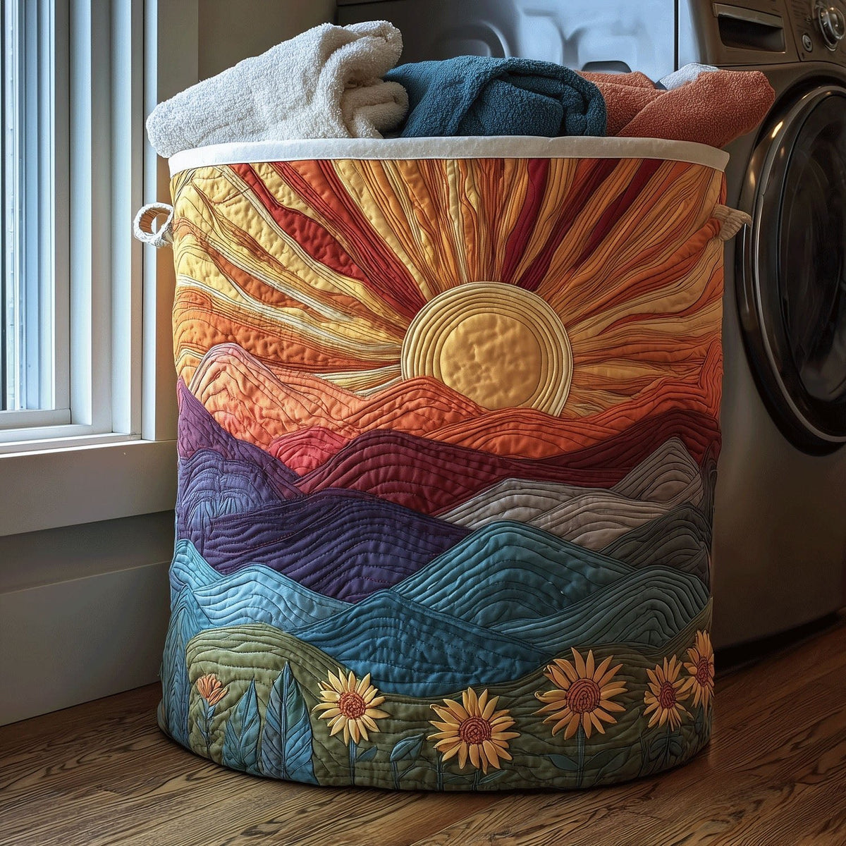 Sunrise Meadow Quilted Laundry Hamper printed laundry hamper