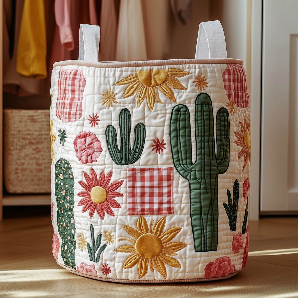 Sunshine Cacti Quilted Laundry Hamper printed laundry hamper