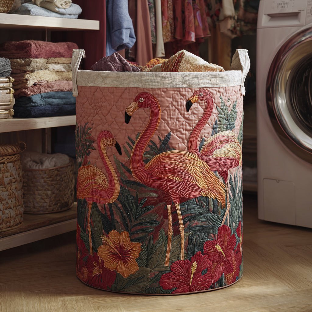 Sunshine Flamingos Quilted Laundry Hamper printed laundry hamper
