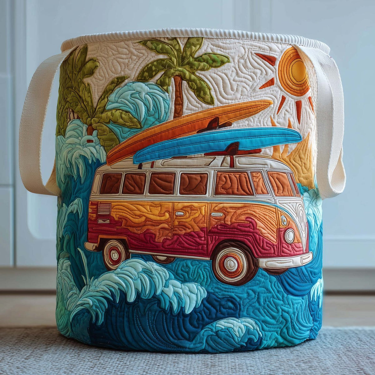 Surf Voyage Quilted Laundry Hamper printed laundry hamper