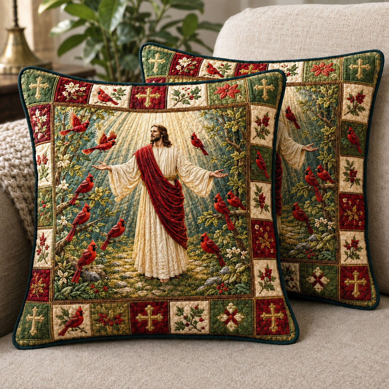 Surrounded By His Grace Quilted Pillow Case printed quilted cushion cover