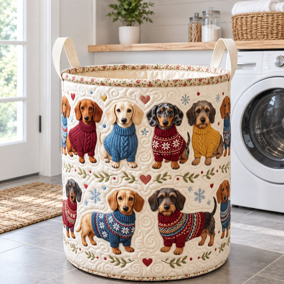 Sweater Rows Vintage Dachshund Crew Quilted Laundry Hamper printed laundry hamper