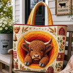 Sweet Highland Cow Quilted Tote Bag printed tote bag