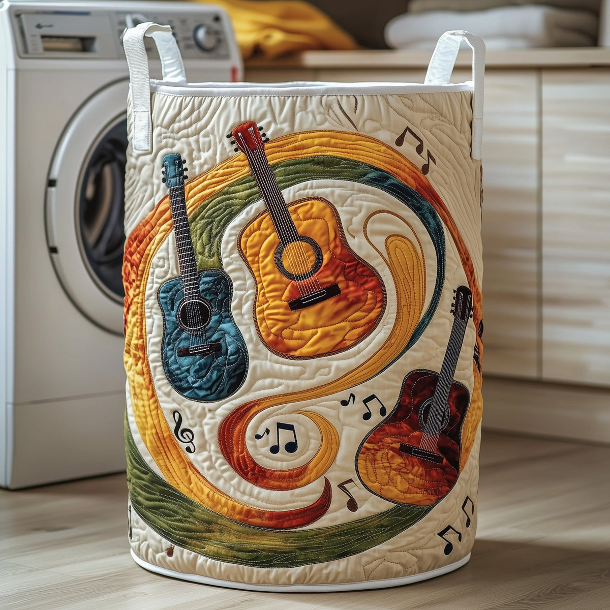 Swirly Music Quilted Laundry Hamper printed laundry hamper