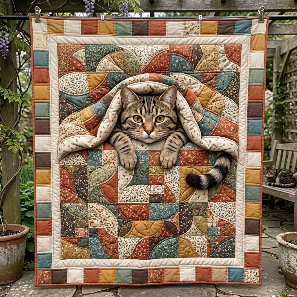 Tabby Peeking over a Quilt printed blanket