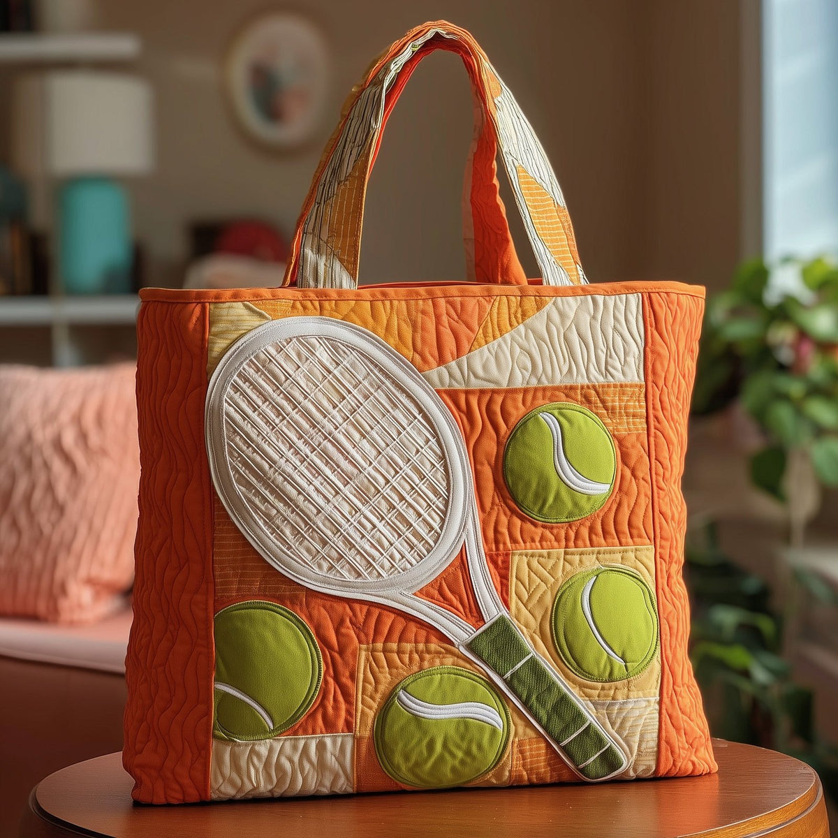Tennis Time Quilted Tote Bag printed tote bag