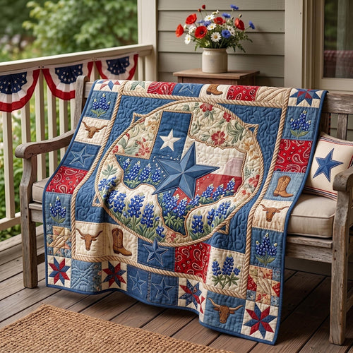 Bluebonnet Patch Texas Pride Quilted Blanket