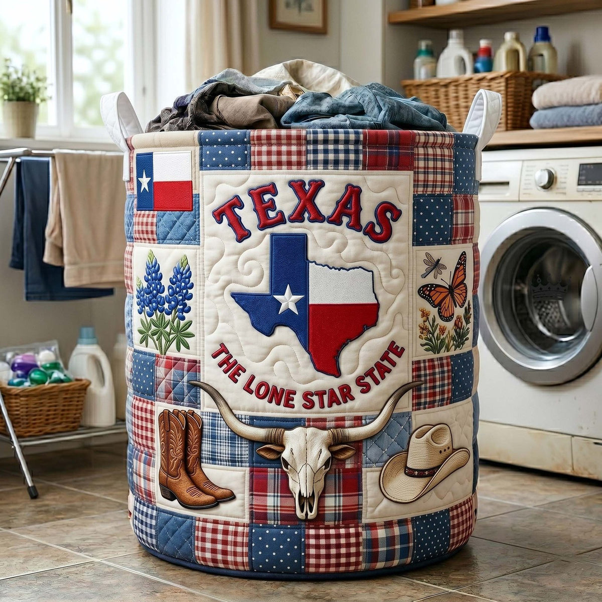 Texas Pride Quilted Laundry Hamper printed laundry hamper