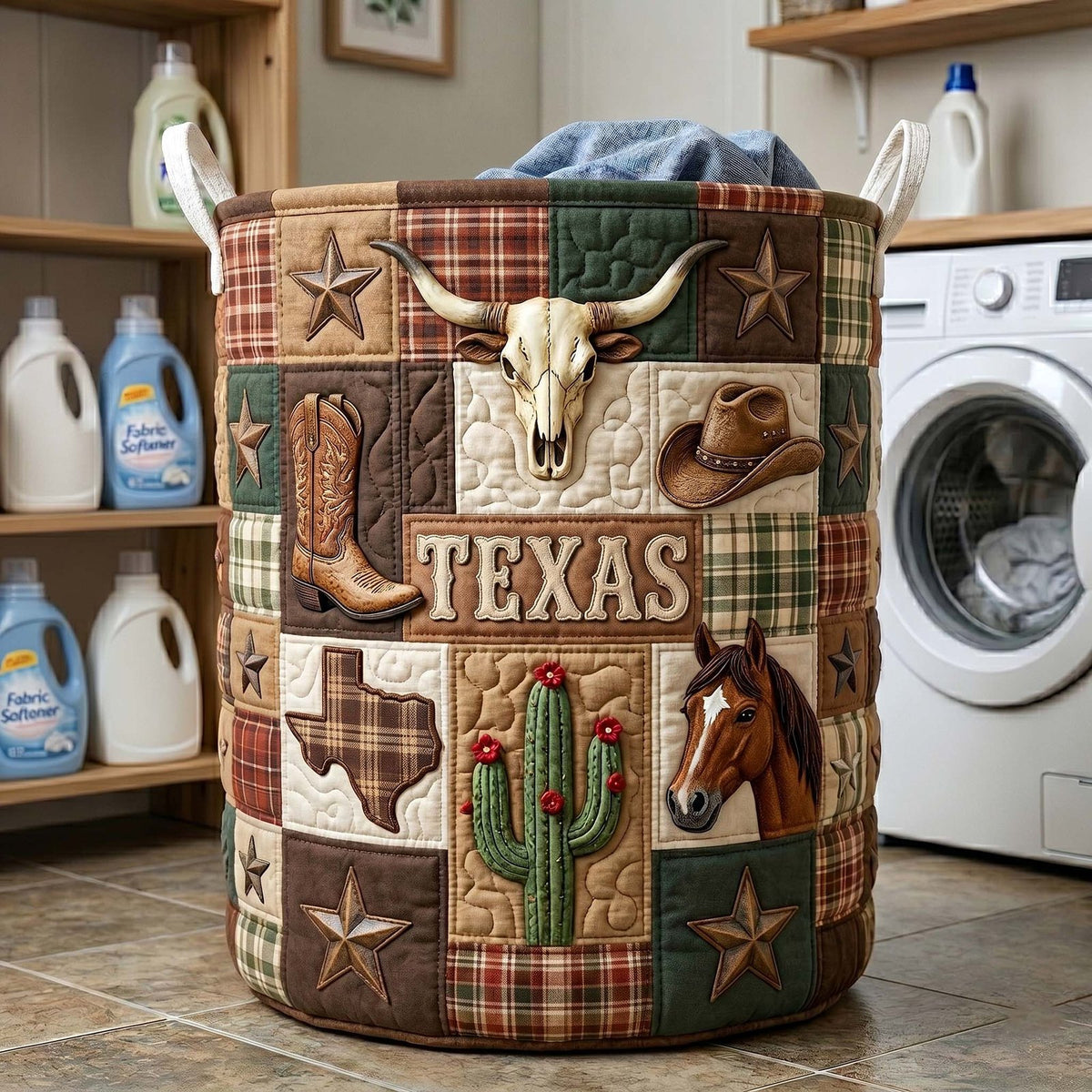 Texas Pride Quilted Laundry Hamper printed laundry hamper