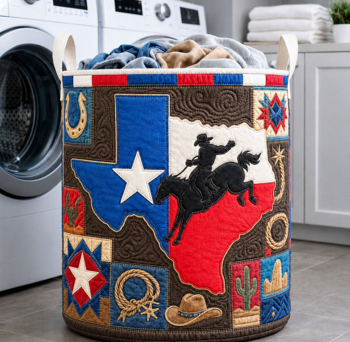 Texas Rodeo Map Quilted Laundry Hamper printed laundry hamper