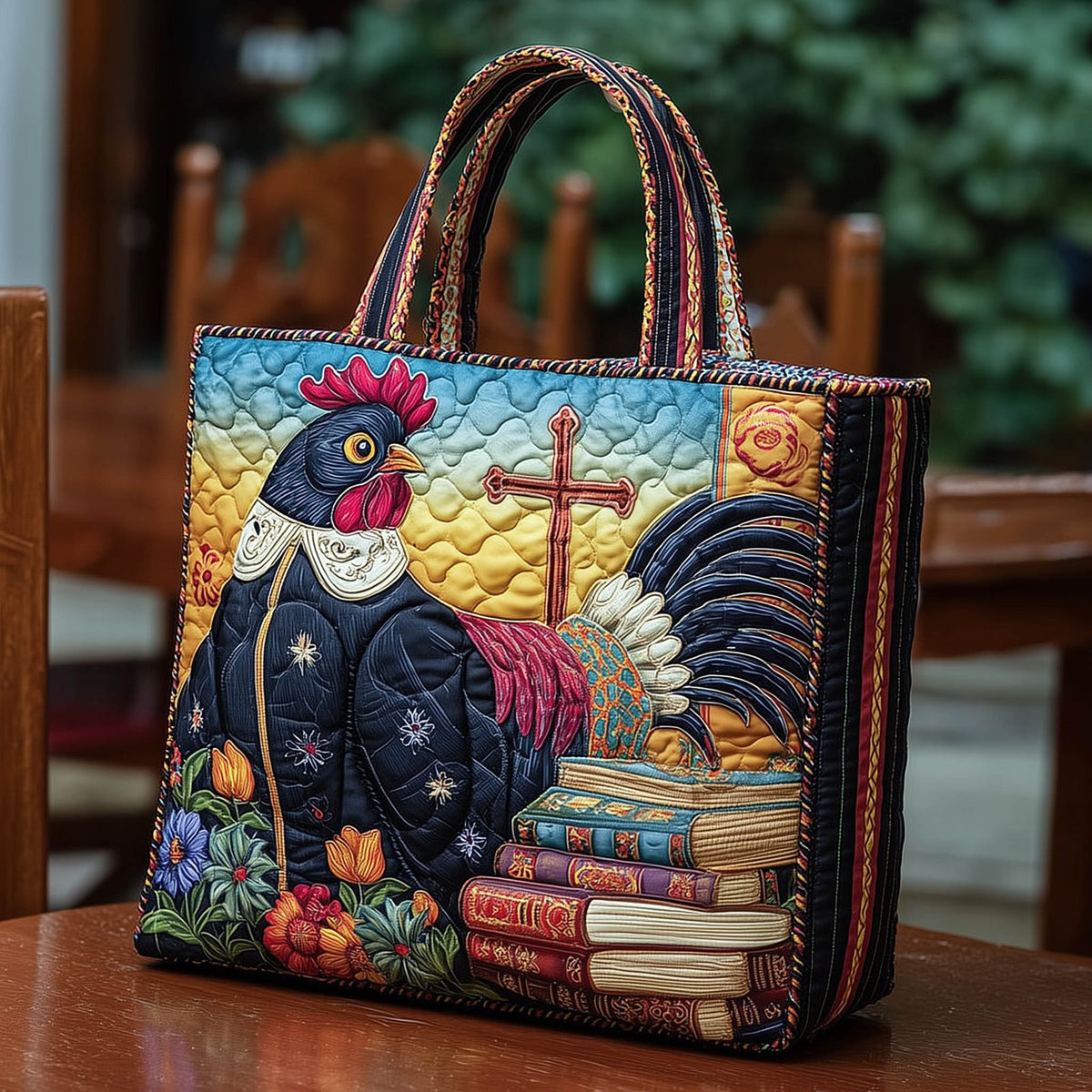 The Book of Cluck Quilted Tote Bag printed tote bag