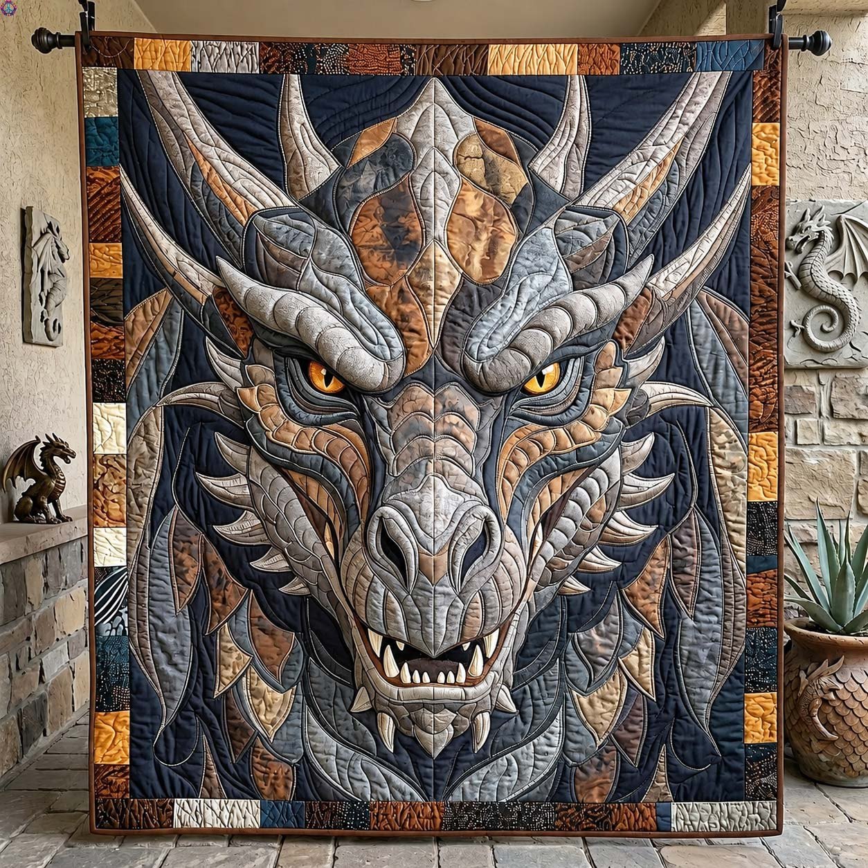 The Dragon Stare Quilted Blanket printed quilt blanket