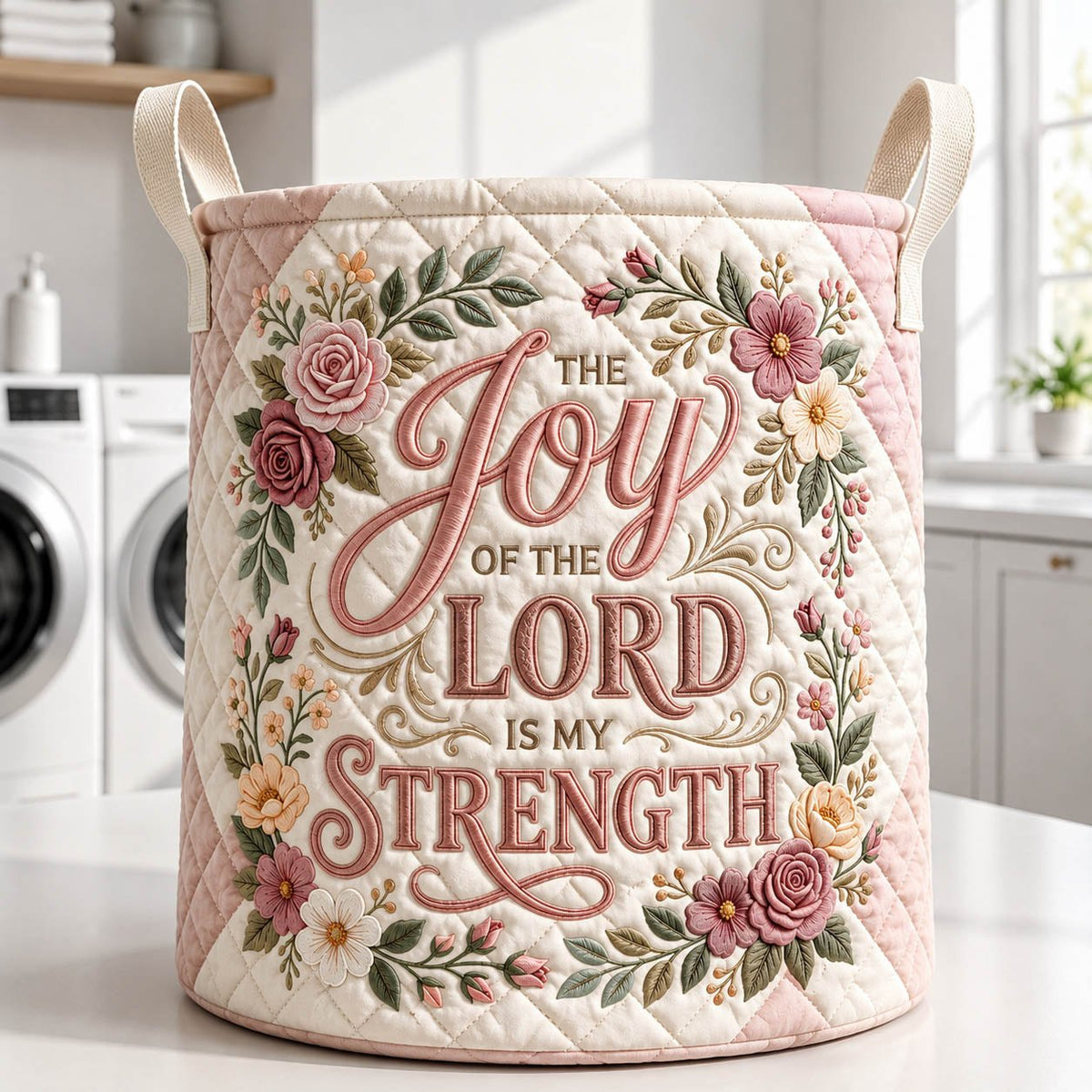 The Joy Of The Lord Quilted Laundry Hamper printed laundry hamper