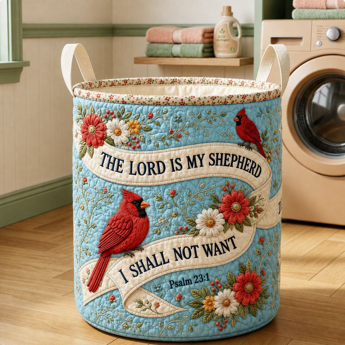 The Lord Is My Shepherd Quilted Laundry Hamper printed laundry hamper