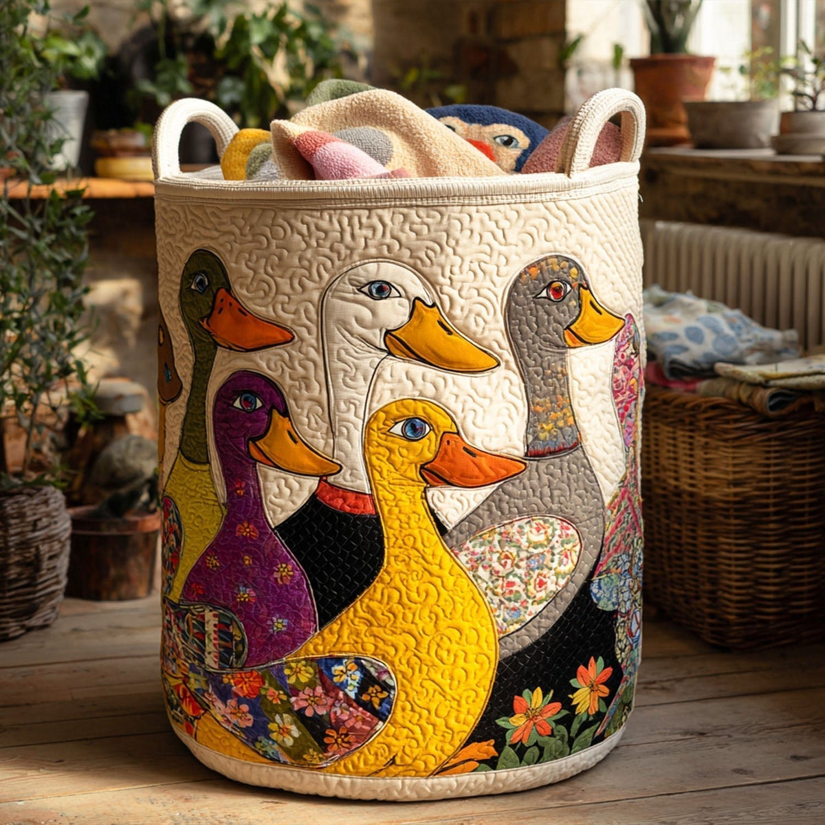 The Quirky Quack Quilted Laundry Hamper printed laundry hamper