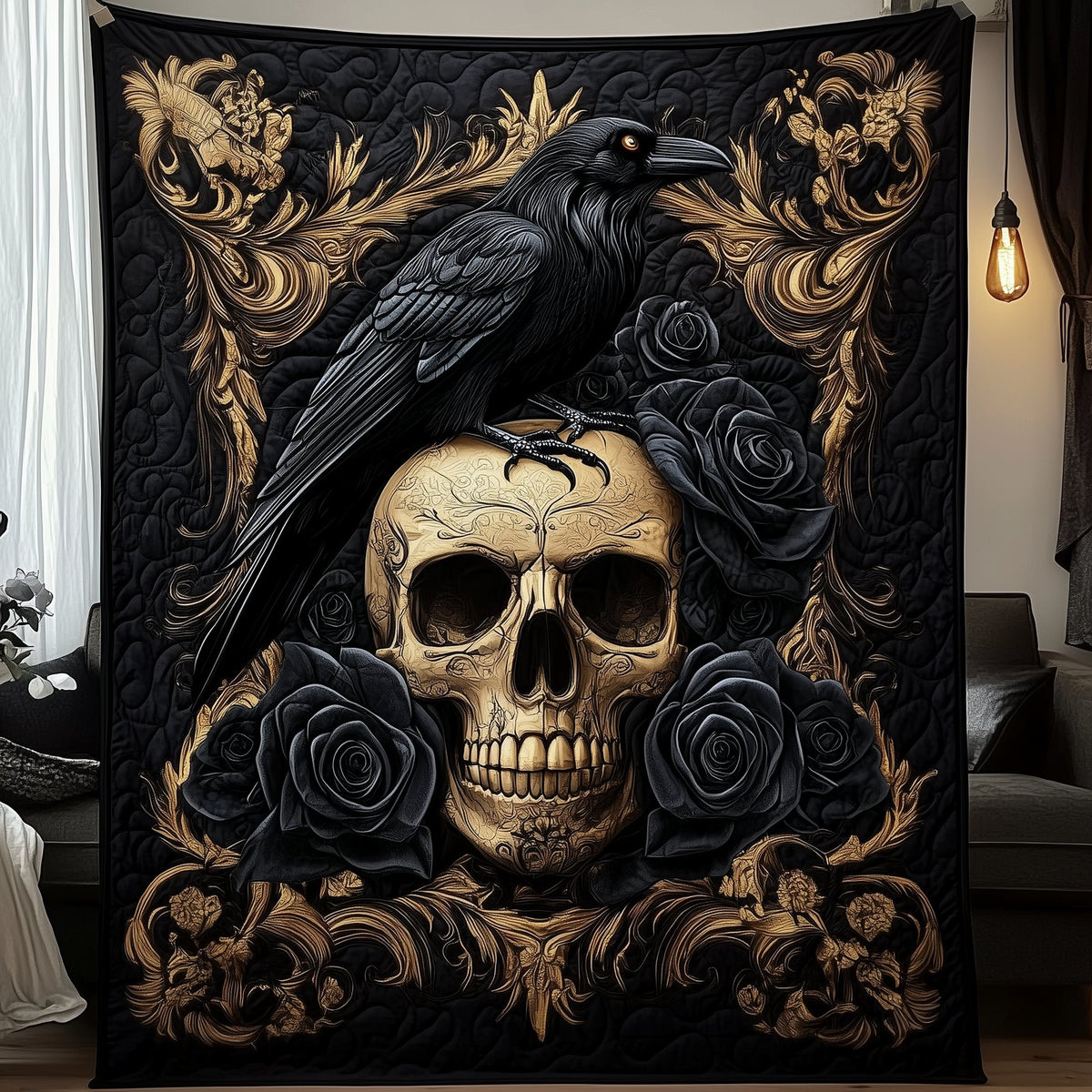 The Raven's Dark Requiem Quilted Blanket printed blanket