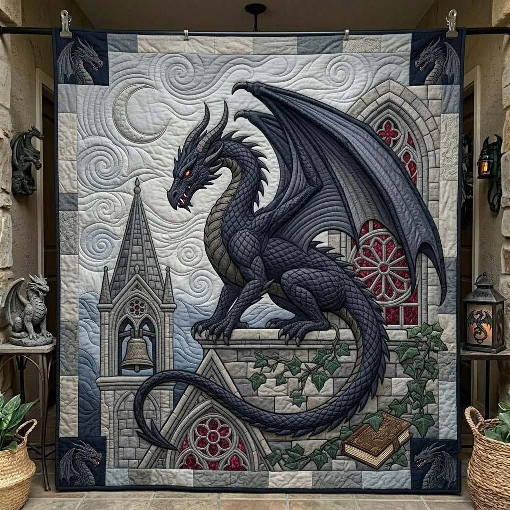 The Watcher Above the Cathedral Quilted Blanket printed blanket
