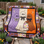 Three Ghosts in Purple Cream and Leopard printed blanket