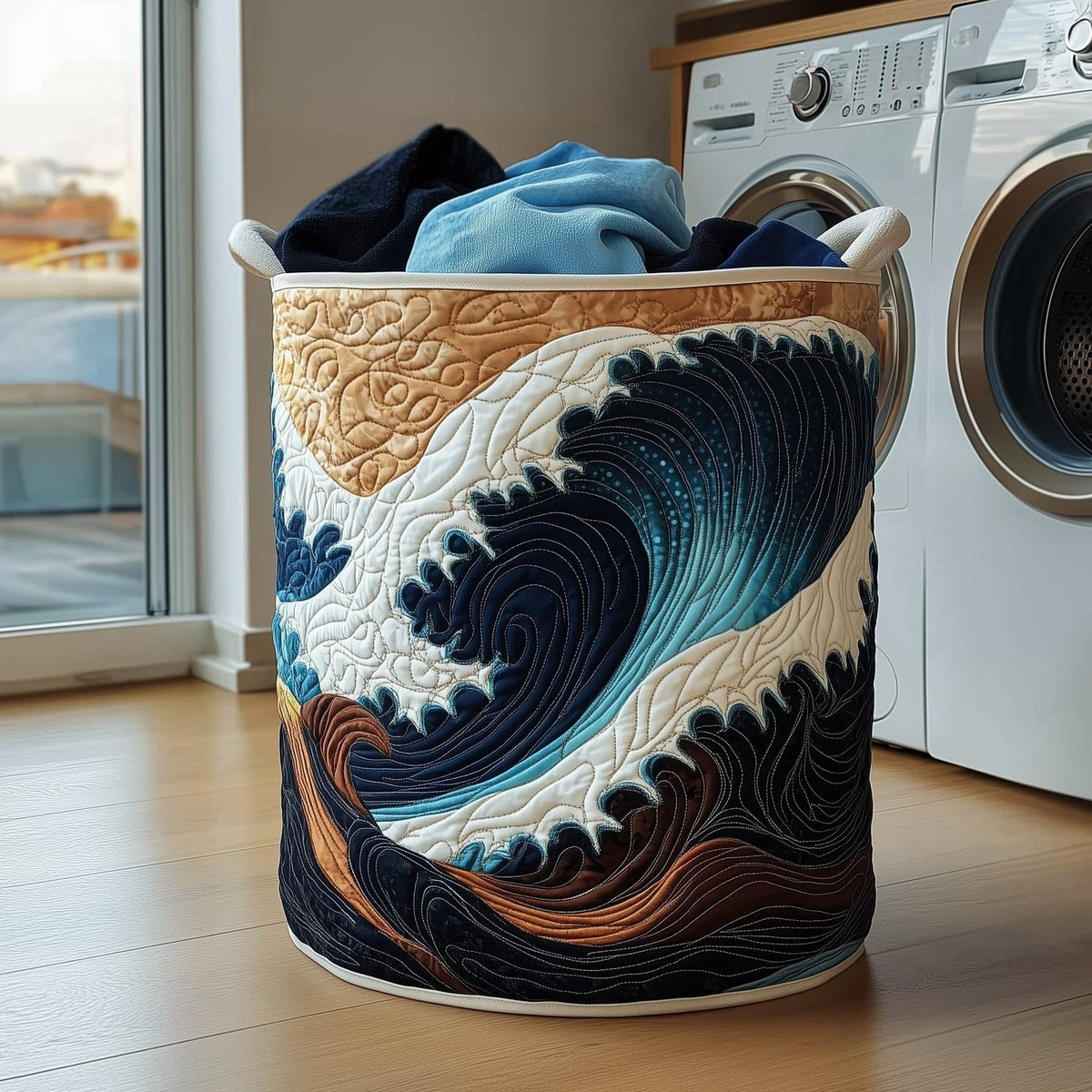 Tidal Waves Quilted Laundry Hamper printed laundry hamper