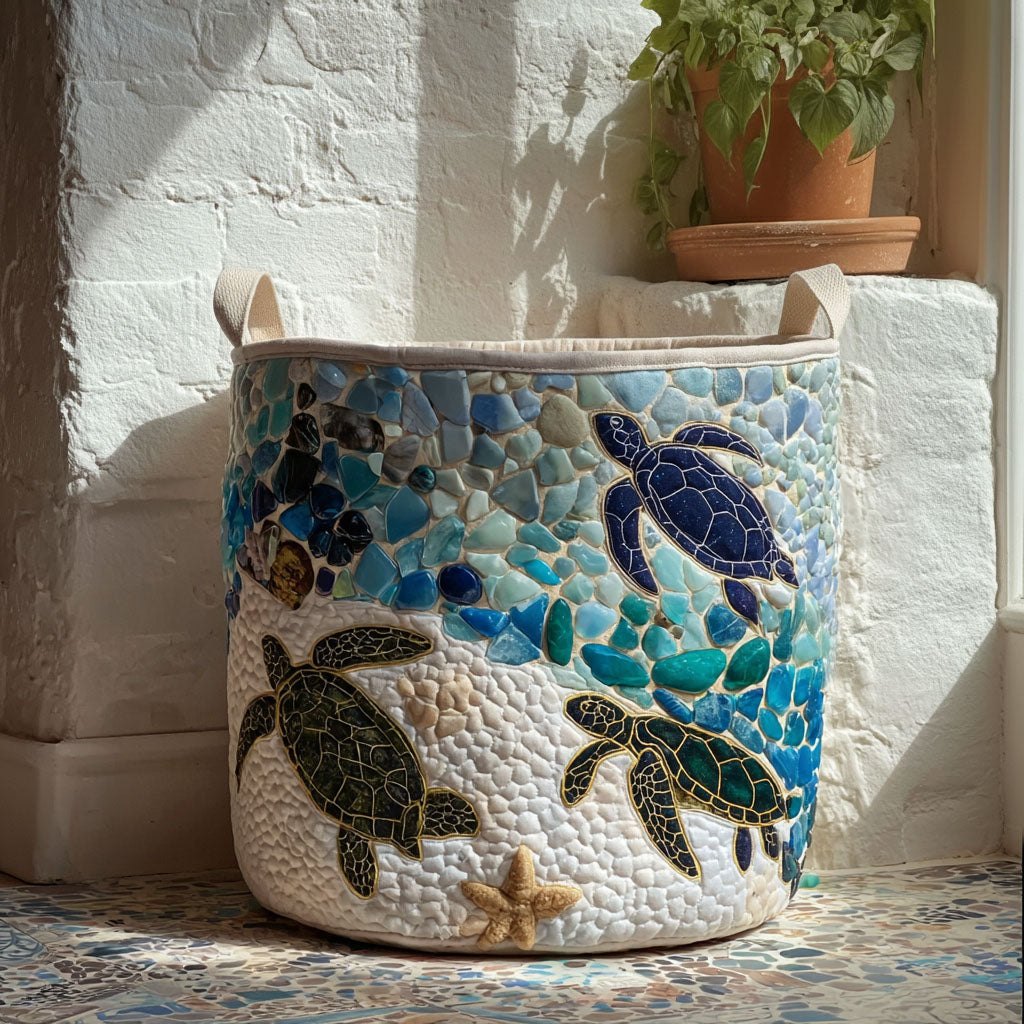 Tideglow Sea Turtle Quilted Laundry Hamper printed laundry hamper
