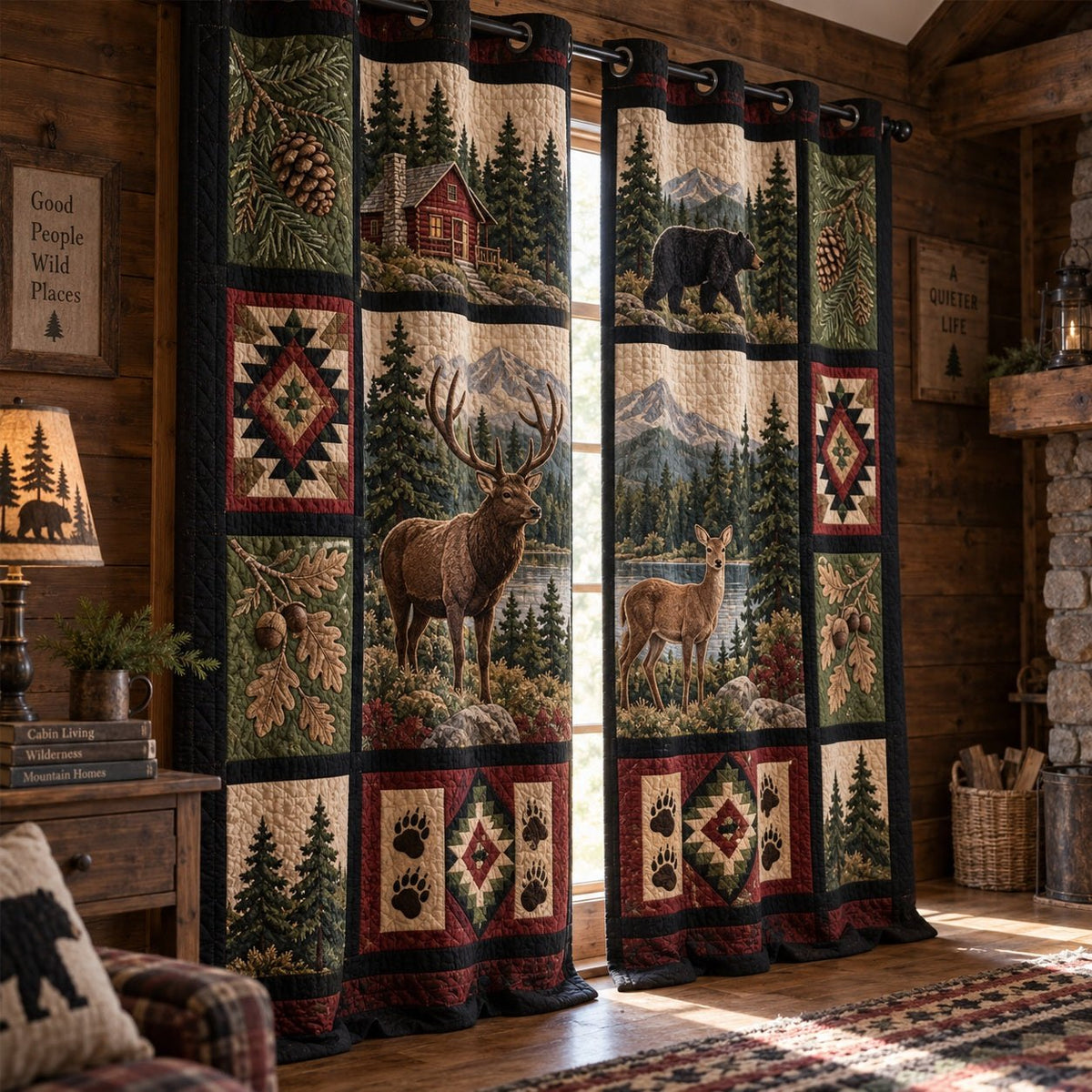 Timber Haven Lodge Quilted Curtains printed door curtain