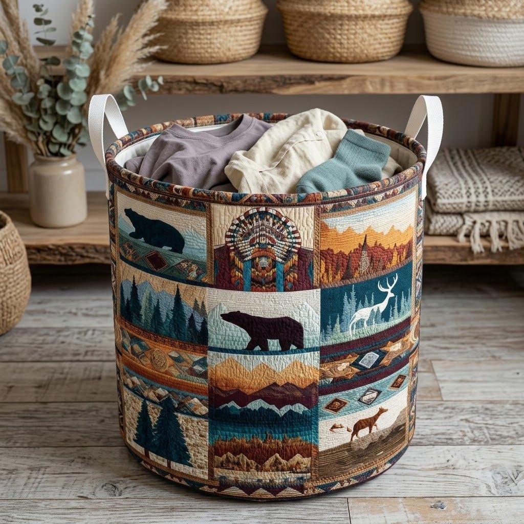 Timber Vista Quilted Laundry Hamper printed laundry hamper
