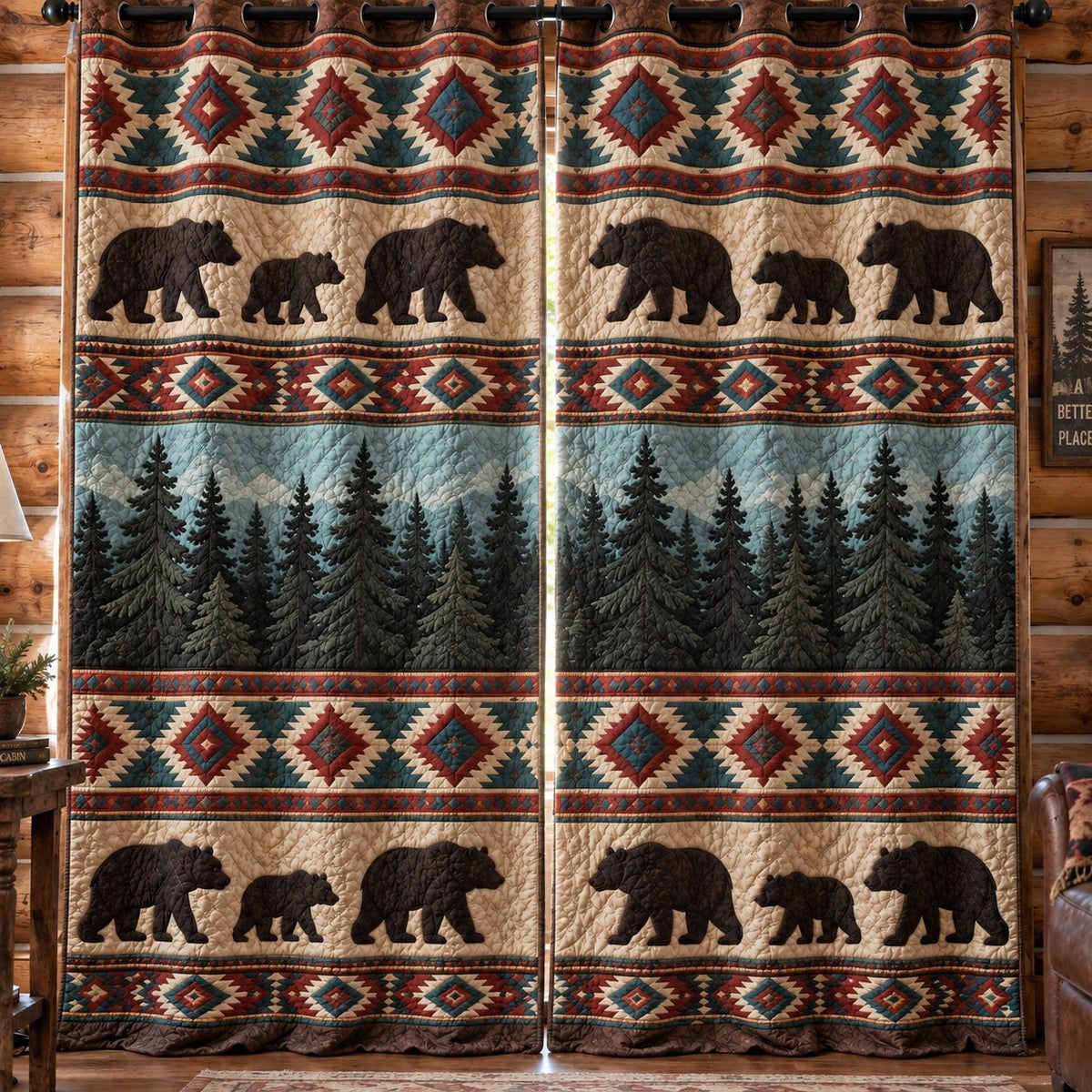 Timberline Bear Roam Quilted Curtains printed door curtain