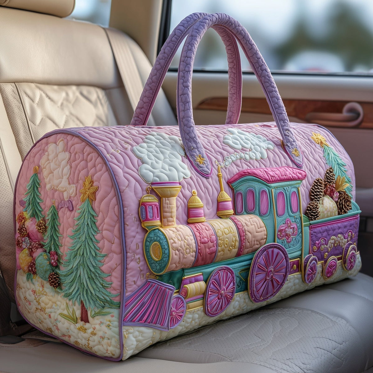Train Journey Quilted Duffle Bag printed duffle bag