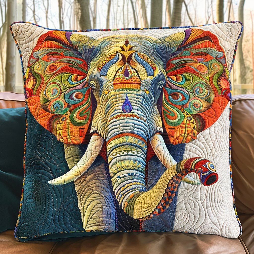 Tranquil Elephant Quilted Cushion Cover printed cushion cover