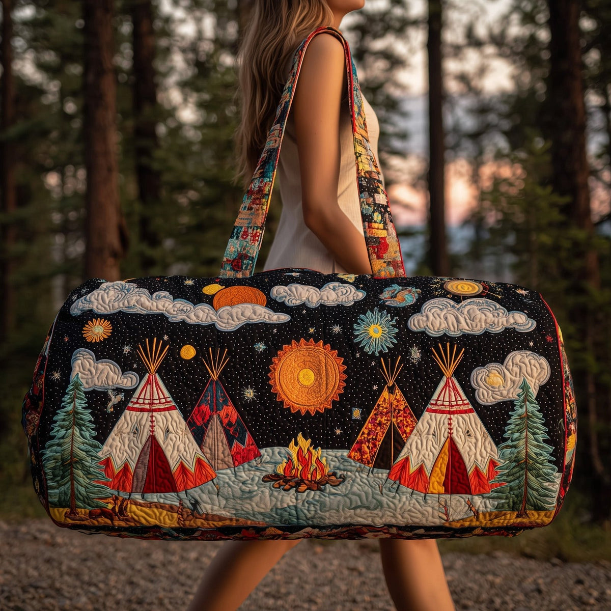 Tribal Comfort Quilted Duffle Bag printed duffle bag