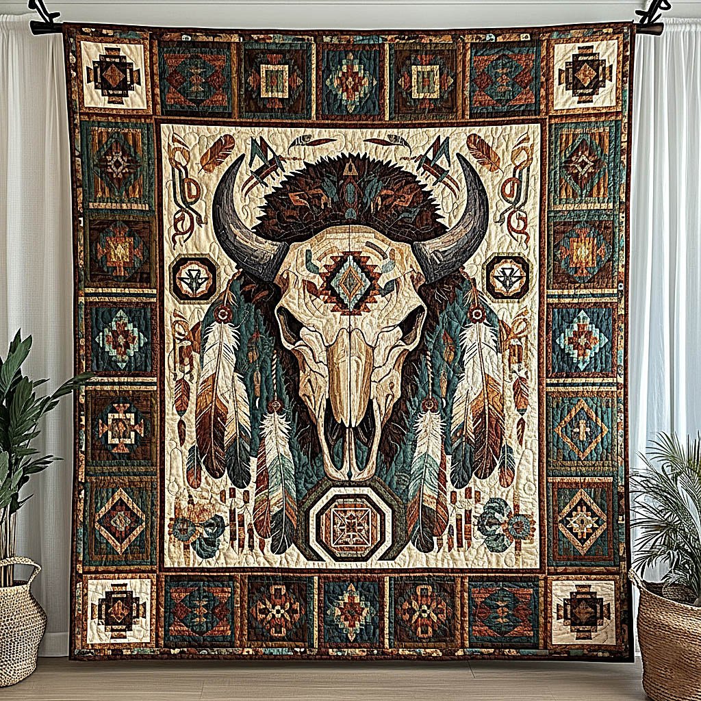 Tribal Skull Quilted Blanket printed blanket